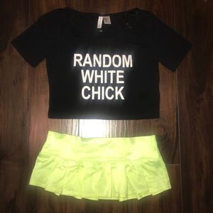 H&M graphic crop top & neon green mini skirt RAVE